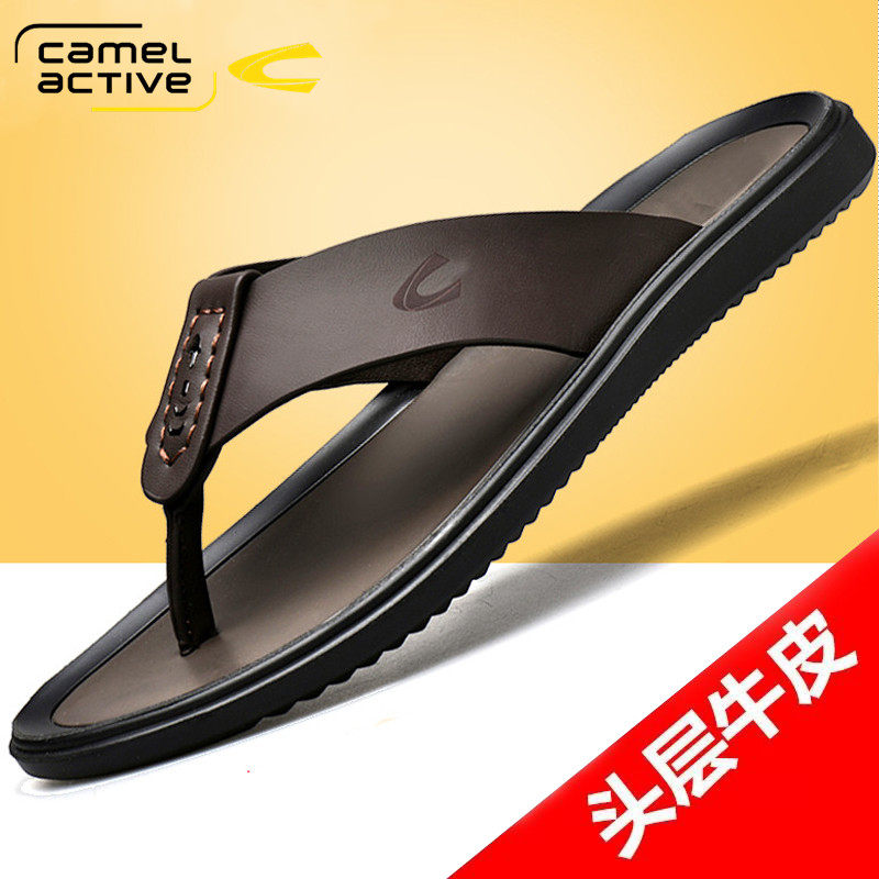 德国骆驼动感真皮人字拖男夏季防滑拖鞋外穿个性潮男士牛皮凉拖鞋