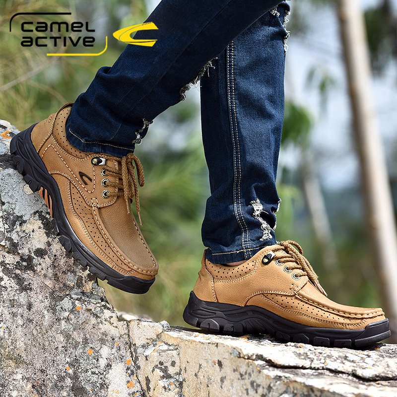 德国骆驼动感冬季头层牛皮户外休闲鞋男真皮防滑运动登山鞋爸爸鞋