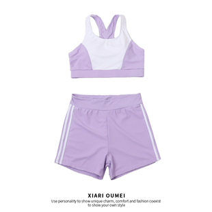 出口外贸女款分体泳衣专业竞速成人运动游泳套装时尚拼色平角泳装