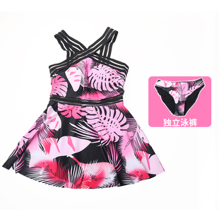 女生泳装 出口外贸女士分体裙式 大码 高级纯欲韩版 泳衣遮肚显瘦新款