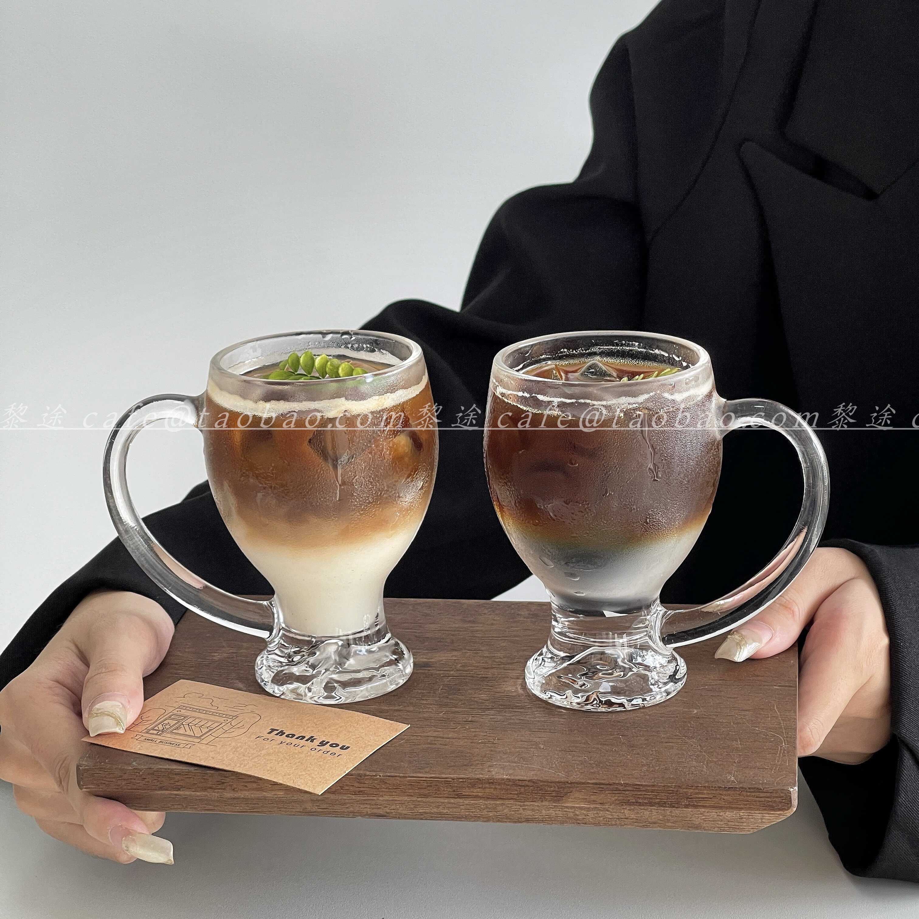 创意带把山底玻璃啤酒咖啡杯