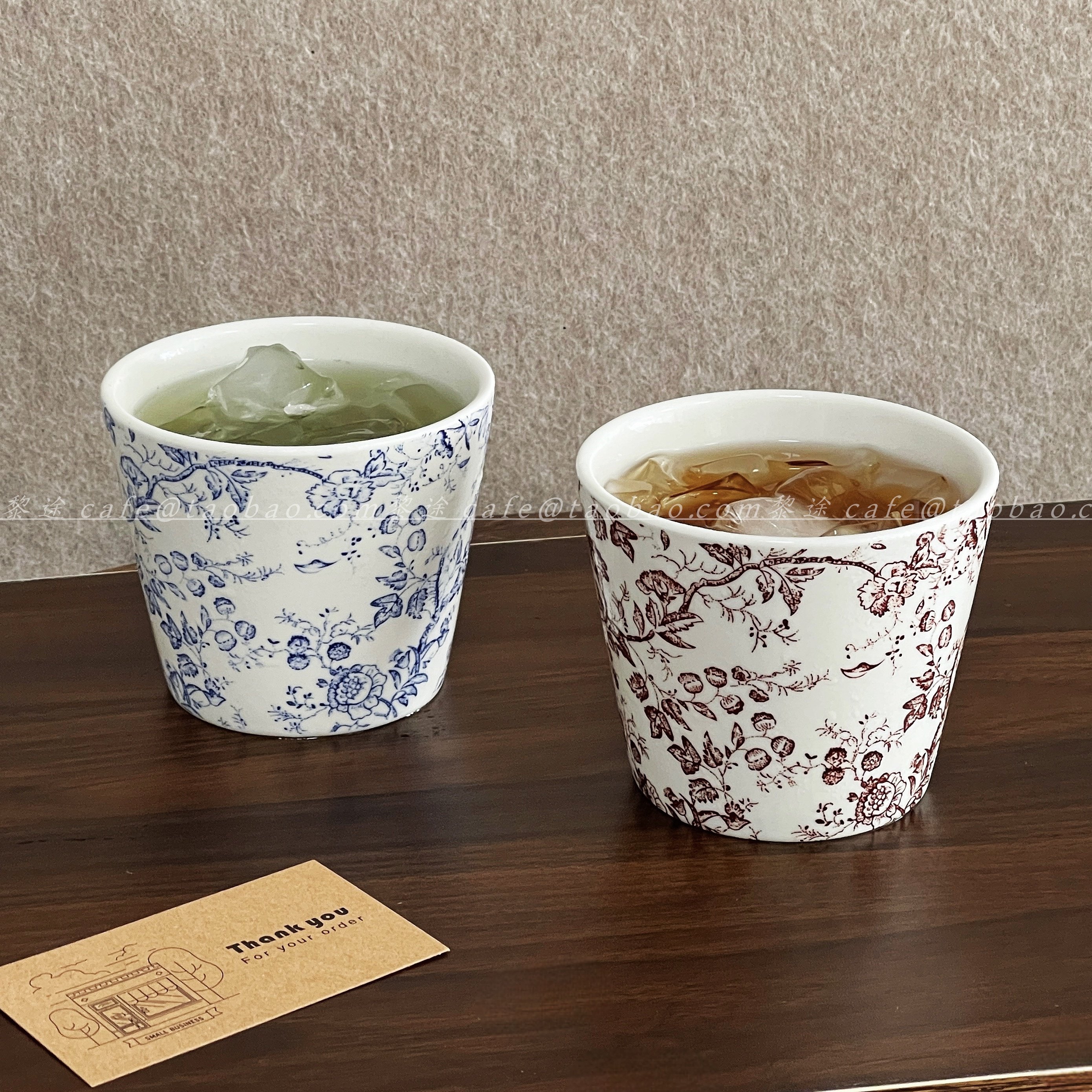 法式复古藤蔓花卉陶瓷咖啡杯猪口杯手握杯高颜值杯子拿铁拉花杯