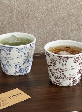 法式复古藤蔓花卉陶瓷咖啡杯猪口杯手握杯高颜值杯子拿铁拉花杯