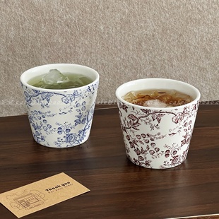 法式复古藤蔓花卉陶瓷咖啡杯猪口杯手握杯高颜值杯子拿铁拉花杯