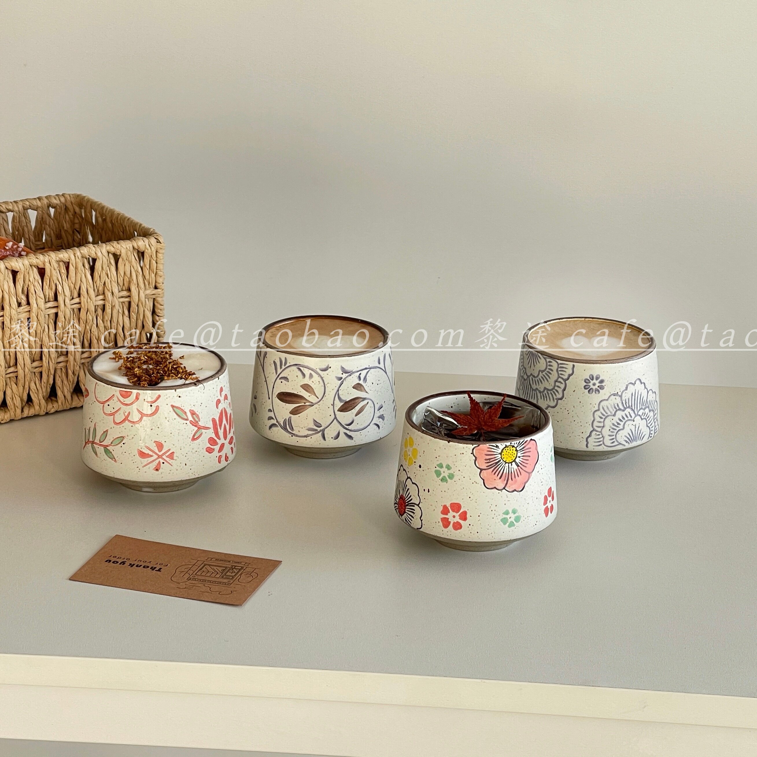 日式复古手绘咖啡杯200ML高级马克杯高档陶瓷精致设计手握咖啡杯