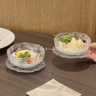 高颜值玻璃玫瑰花甜品碗碟套装精致银耳羹燕窝碗网红餐厅甜点碗