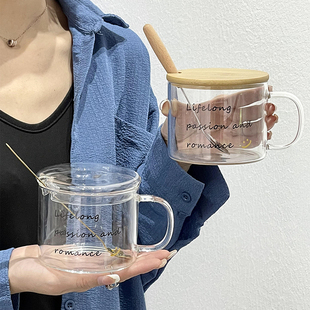 高颜值ins风英文字母带把咖啡杯简约玻璃马克杯泡茶杯早餐燕麦杯