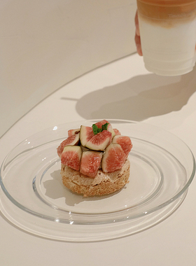 韩国ins博主同款透明玻璃盘水果盘沙拉盘西餐盘耐热网红拍照道具