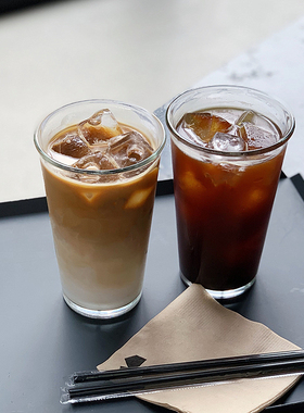 韩国ins咖啡店同款透明玻璃杯气泡水杯冷饮杯冷萃拿铁咖啡杯简约