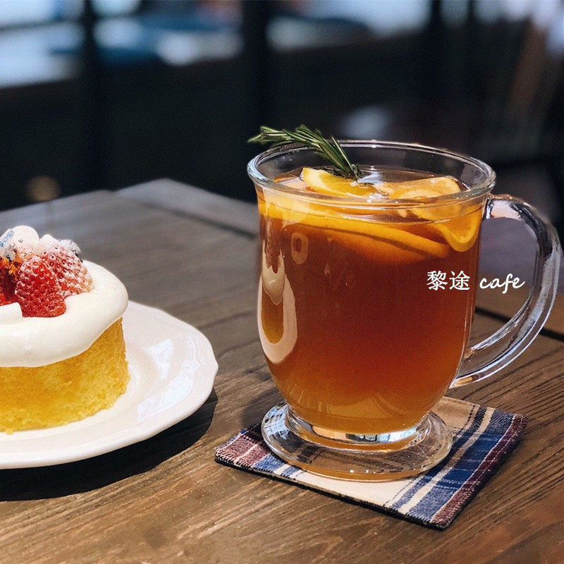 复古英式ins带把手高脚玻璃杯冷饮杯果汁杯咖啡酸奶杯茶杯大容量