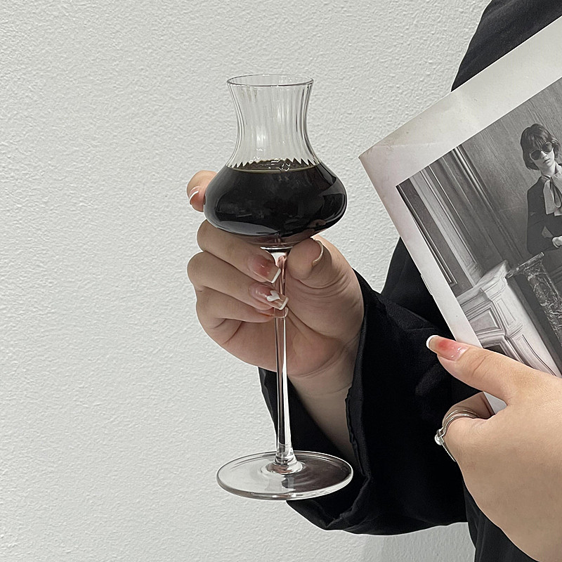 法式复古玻璃条纹咖啡高脚杯