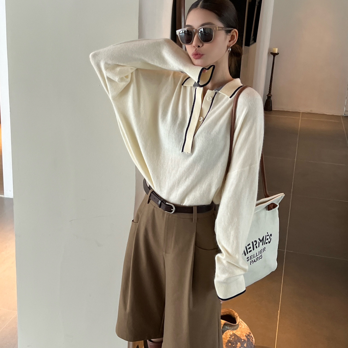 UMA SONG-秋上新大航海家系列撞边针织长袖POLO衫