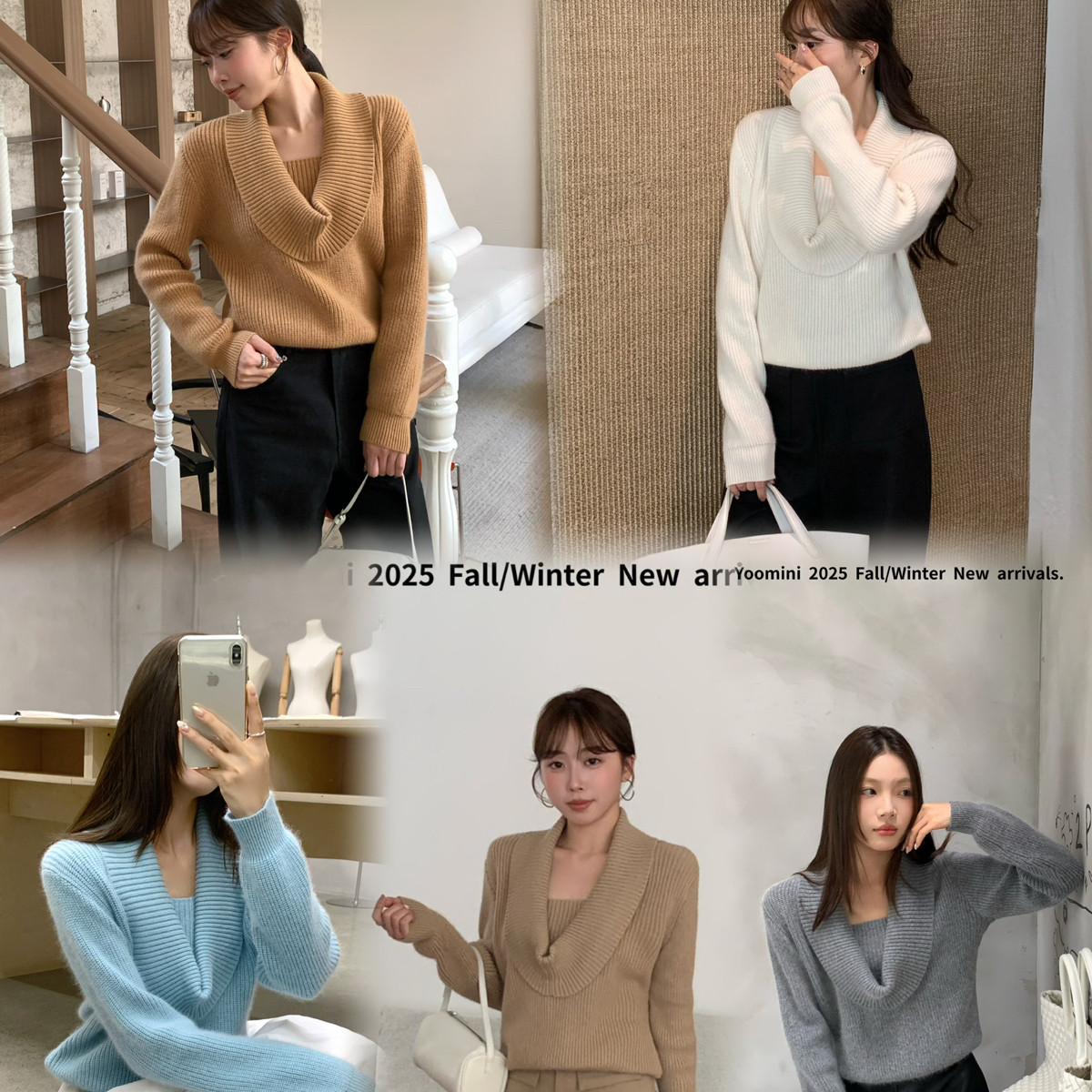 YOOMINI浣熊绒坑条简约宽松通勤2025秋上新保暖毛衣