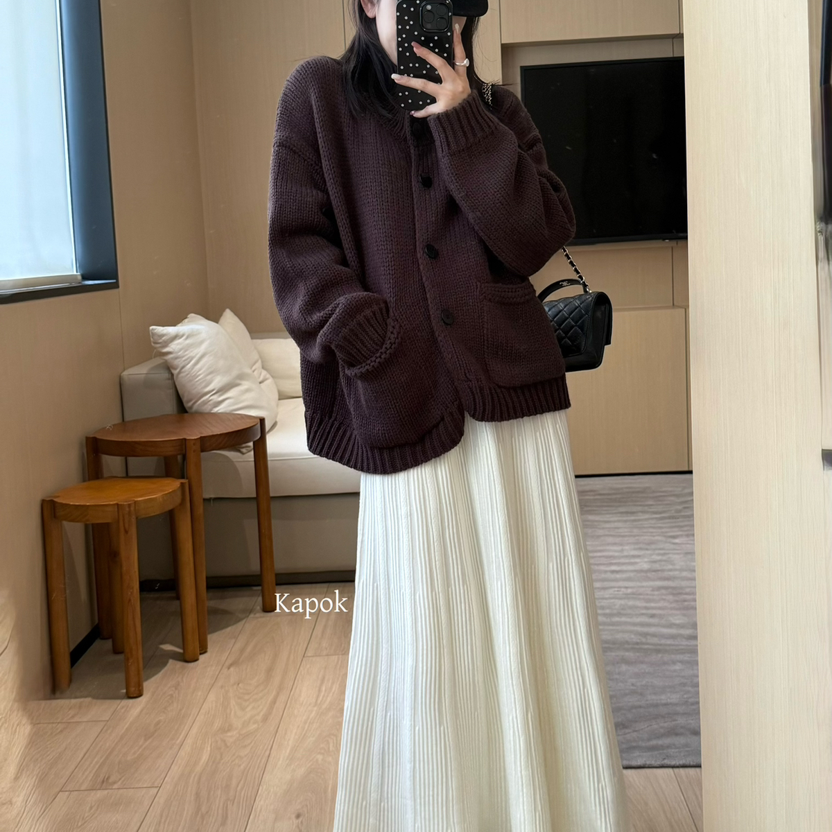 KAPOK-复古立领粗针休闲毛衣外套毛衣