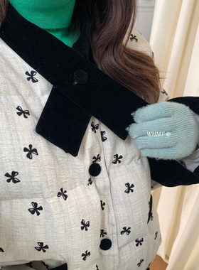 RS.WHMT-韩系撞色交叉领植绒蝴蝶结羽绒外套+丝绒短裙套装