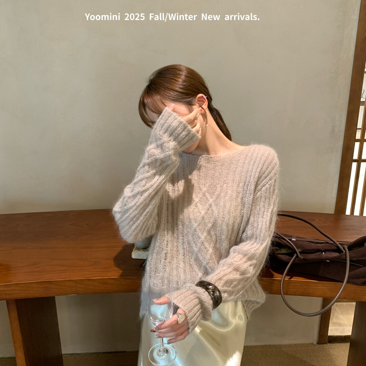 YOOMINI-云织风·圆领马海毛羊毛廓形休闲简约保暖毛衣