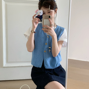 OMELET蛋卷-26年早春韩系简约百搭棉感V领显瘦彩色针织马甲