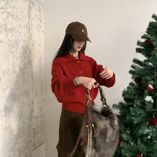 ONE TIME-款轻奢感全羊毛翻领毛衣优雅氛围感保暖毛衣