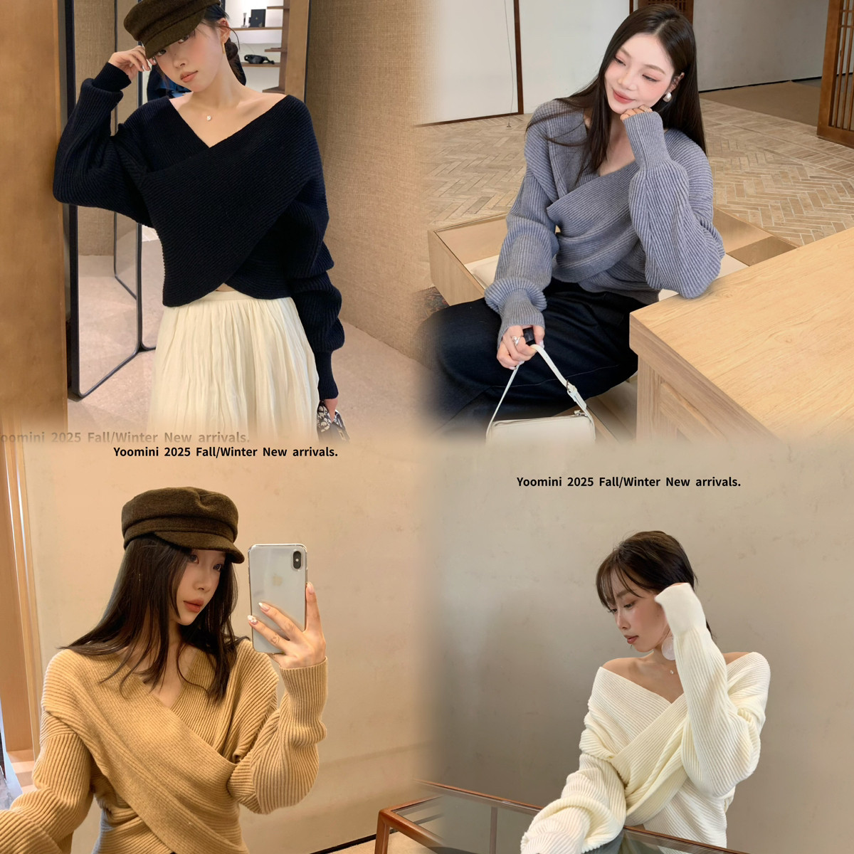 YOOMINI羊毛坑条淑女高雅温柔风小衫2025秋上新毛衣