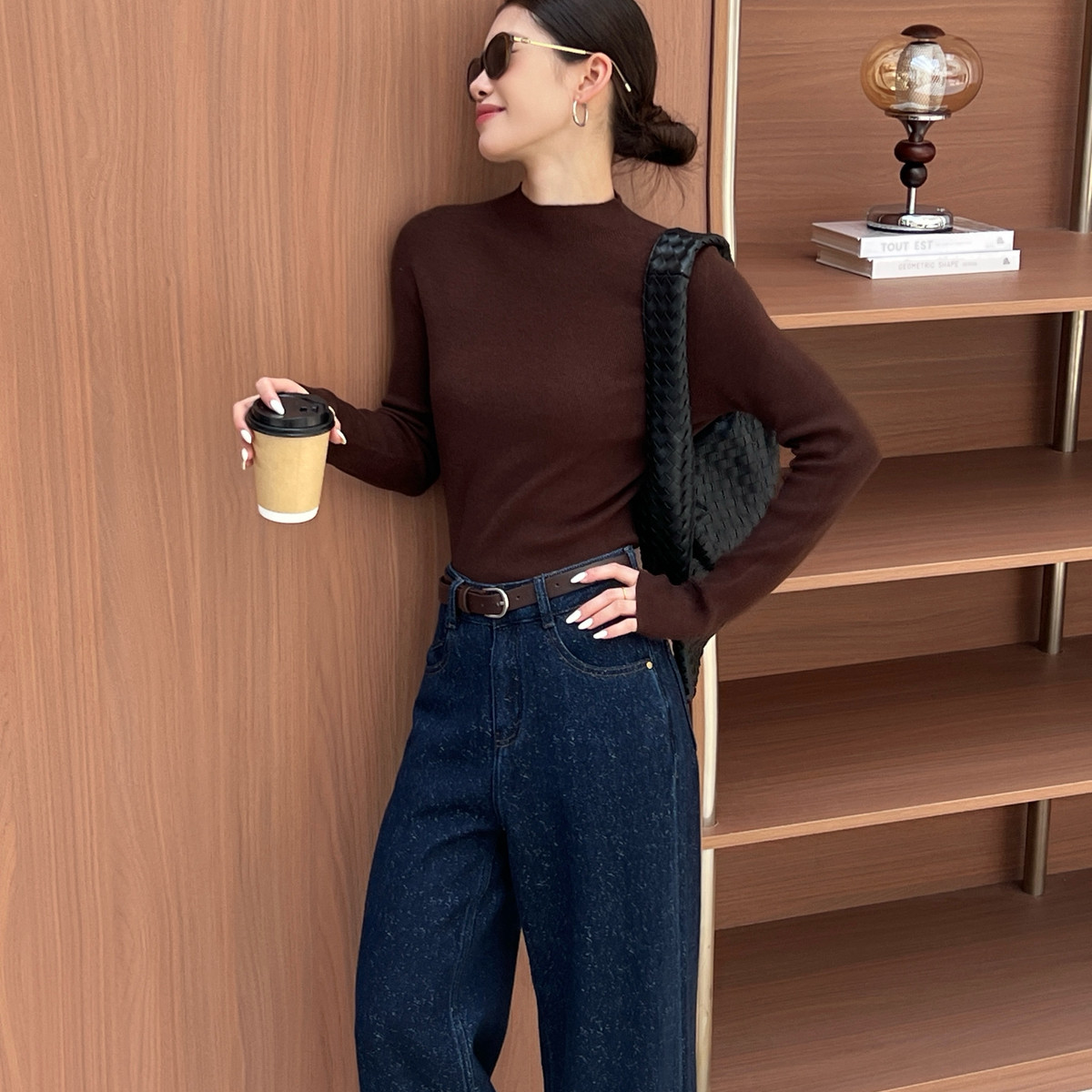 UMA SONG秋上新基础百搭纯色半高领针织衫