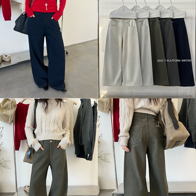 T-PLATFORM-街宽松bf慵懒风女冬季辣妹设计感水洗廊形阔腿牛仔裤