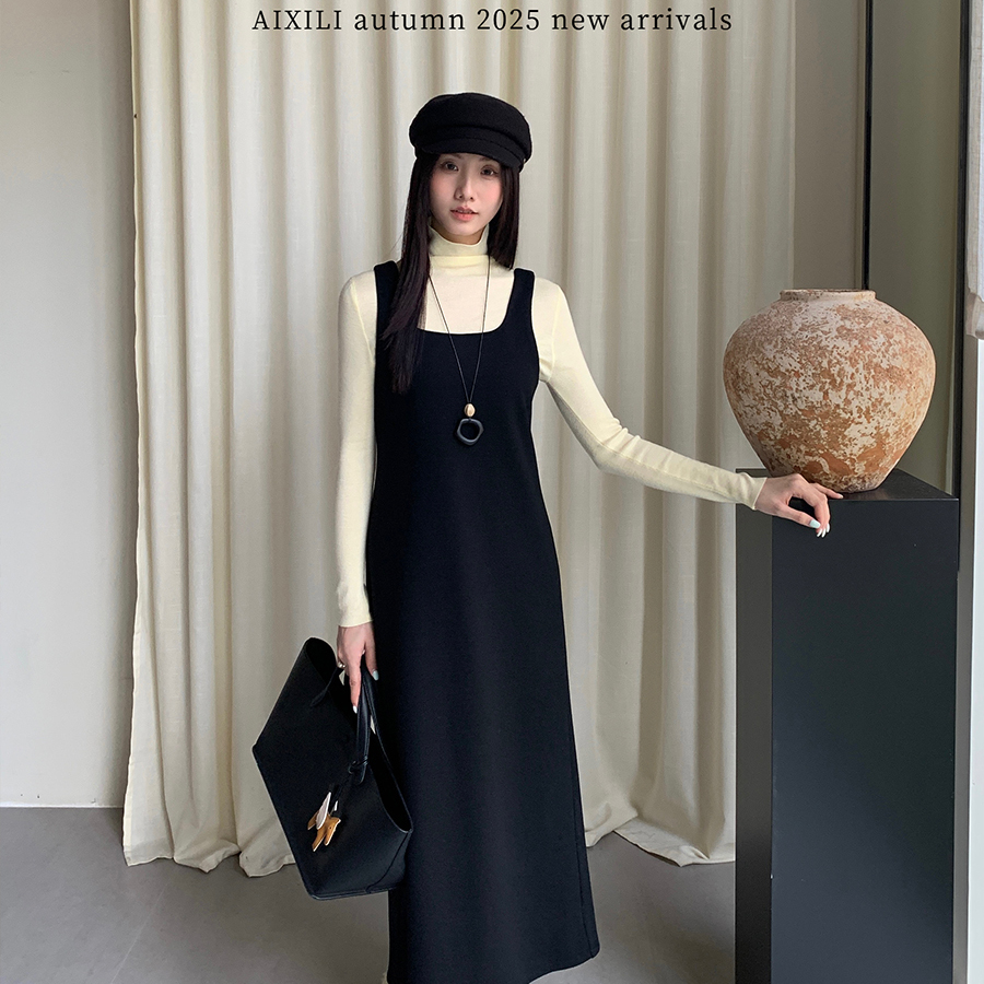 AIXILI爱西里-无袖背心裙气质叠穿连衣裙长裙连衣裙(配串珠项链)