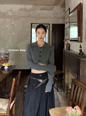 LONSLAN 2022 AW 9/19 20:00NEW坑条羊毛系扣短款开衫