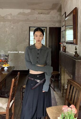 坑条羊毛LONSLAN单排扣开衫