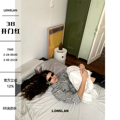 LONSLAN 2024AW NEW 立领系扣黑白条纹衬衫