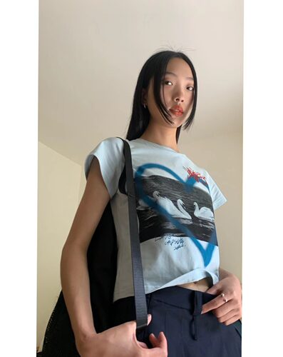 爱心天鹅短袖T韩版短款