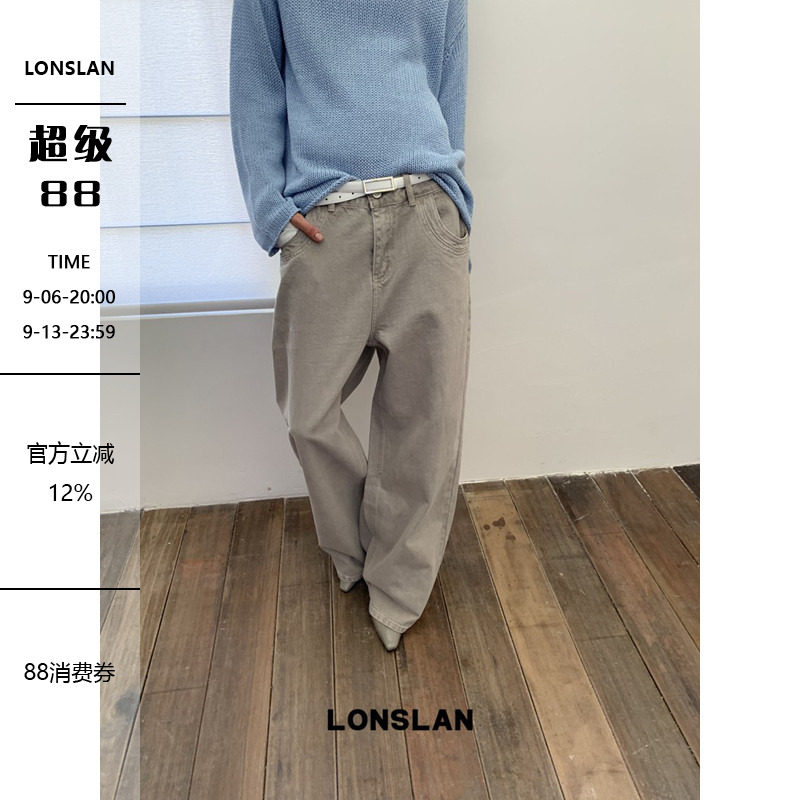 LONSLAN 26AW 初秋双侧口袋设计做旧牛仔阔腿裤图片