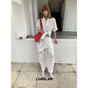 口袋抽绳裤 LONSLAN25SUMMER 镂空花朵短袖 衬衫 套装