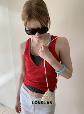 LOSLAN 25SS 简约小设计感针织显瘦拉链v领背心