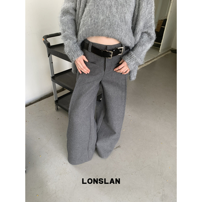 LONSLAN 2024秋冬新款毛呢阔挺羊毛西装阔腿裤长裤女