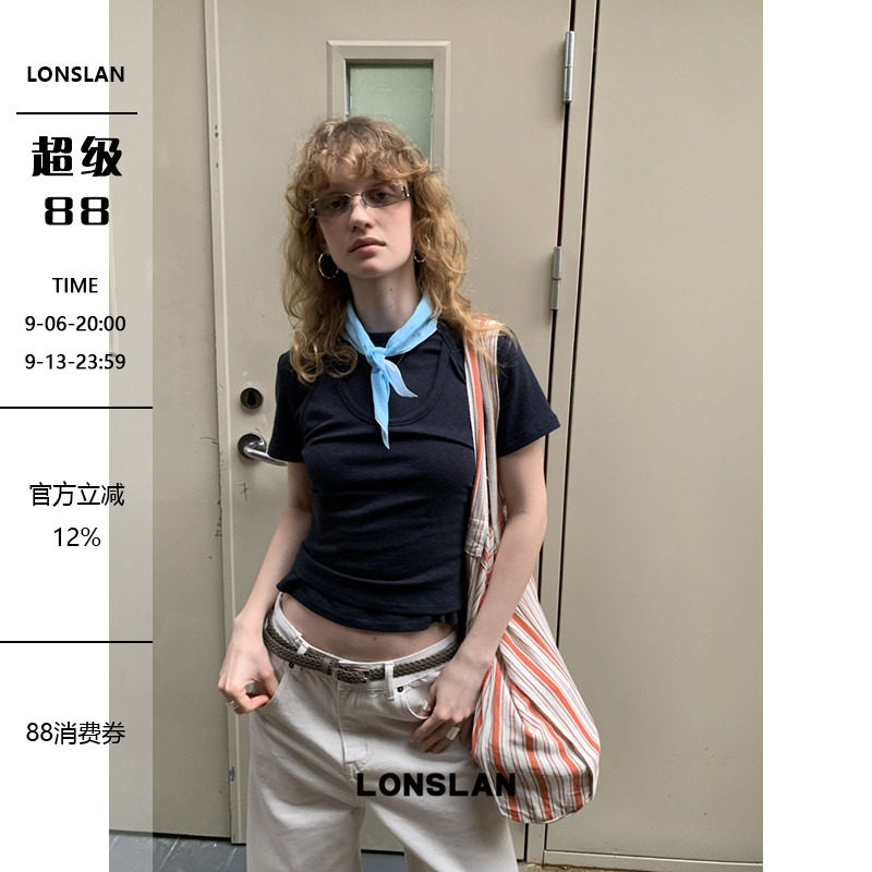 LONSLAN 2026春夏新品 短款短袖背心叠穿两件套图片