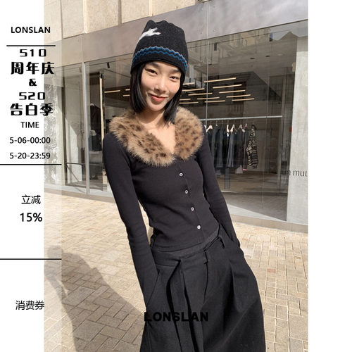 LONSLAN 25AW 12.8  00:00NEW 豹纹 毛领拼接 长袖开衫