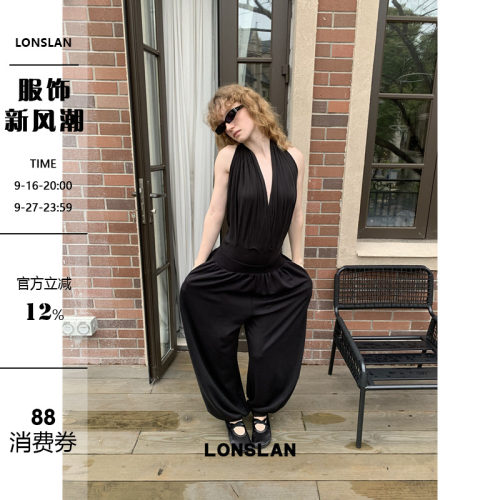 LONSLAN 2026春夏新品挂脖露背连体背心+收脚裤套装