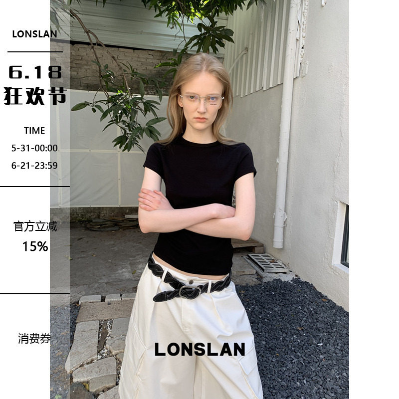 LONSLAN 2026春夏新品纯色基础百搭短袖收腰显瘦Tee