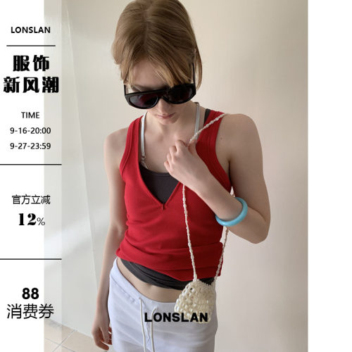 LOSLAN 25SS 简约小设计感针织显瘦拉链v领背心