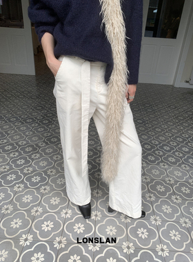 LOSLAN 2024秋冬新款韩版复古高级感百搭宽松配腰带休闲阔腿裤女