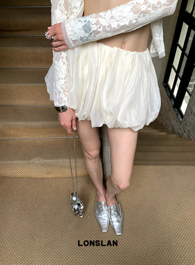 LONSLAN 2025春夏新款 小众设计高腰蓬蓬纱质花苞娃娃短裙显腿长
