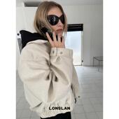 宽松短款 LONSLAN 2024秋冬新款 廓形翻领麂皮绒棉衣夹克外套上衣女