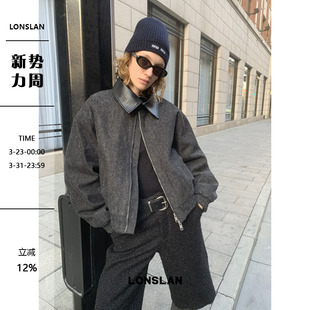 24WINTER 00NEW皮领拼接牛仔工装 棉服外套 LONSLAN