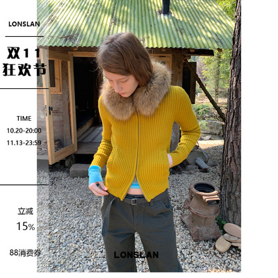LONSLAN 26WINTER 10.20NEW20:00大毛领拉链毛衣开衫外套