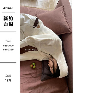 LONSLAN简约基础款 慵懒坑条连帽拉链奶白开衫