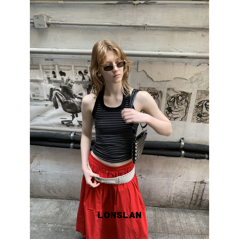 LONSLAN25SUMMER 个性舒适简约条纹挂脖背心