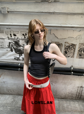 LONSLAN25SUMMER 个性舒适简约条纹挂脖背心