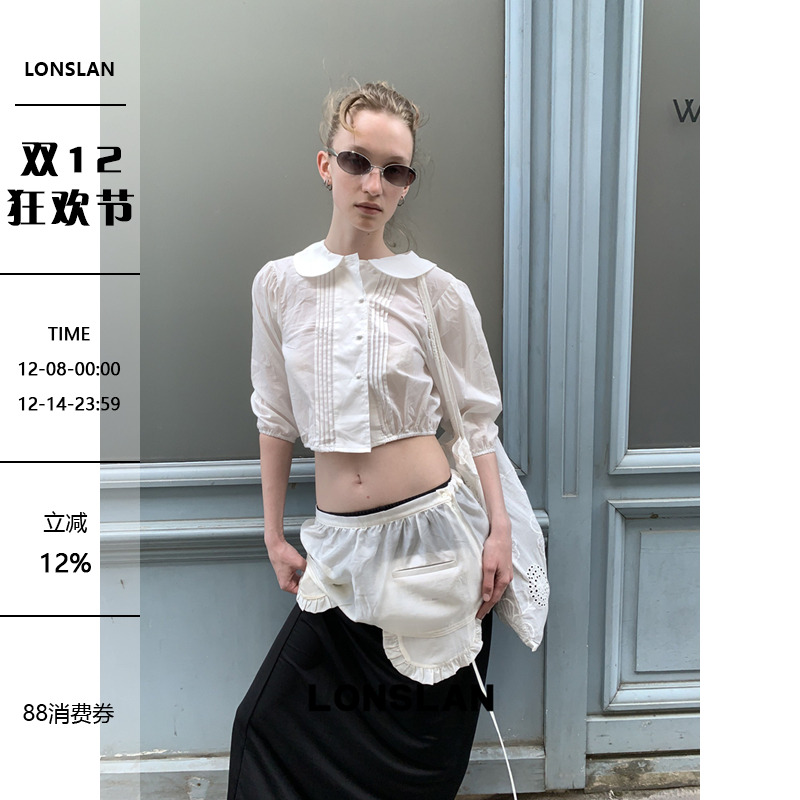 LONSLAN 2025 SUMMER 复古刺绣翻领娃娃上衣