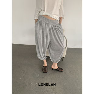LONSLAN2026夏季新款腰头褶皱设计收脚萝卜裤