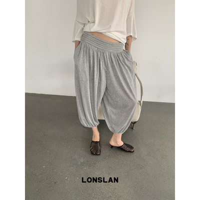 LONSLAN2026夏季新款腰头褶皱设计收脚萝卜裤